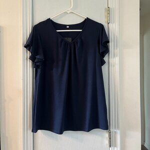 Navy Ruffle-Sleeve Tee